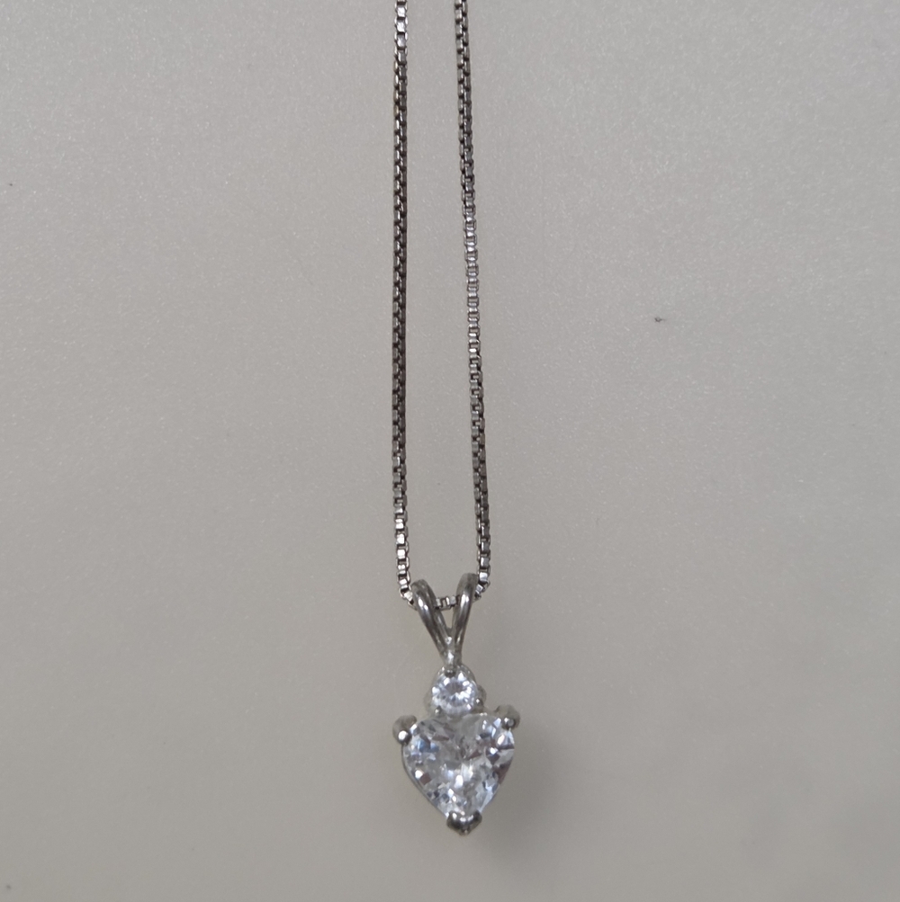 Vintage .925 Sterling Silver Crystal Heart Necklace